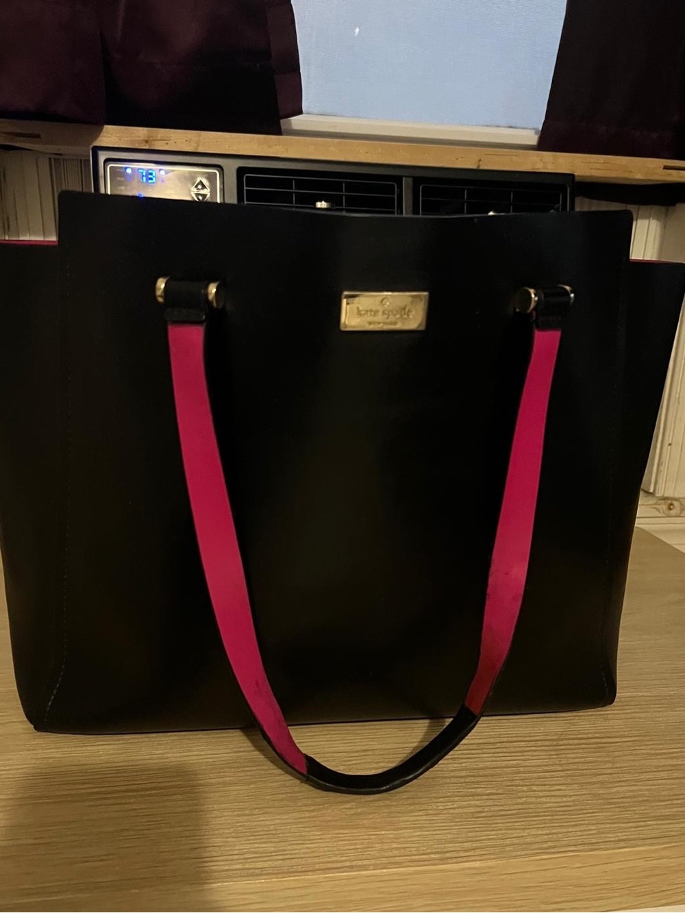 kate spade Black Tote with Pink Straps